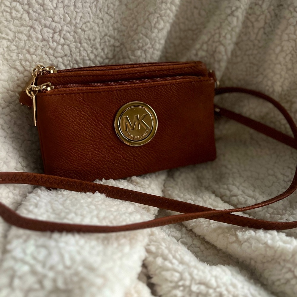 Brown monogrammed crossbody